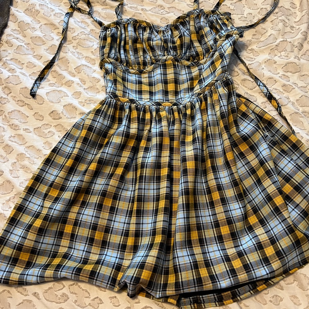 MAJORELLE Black and Yellow Plaid Skirt